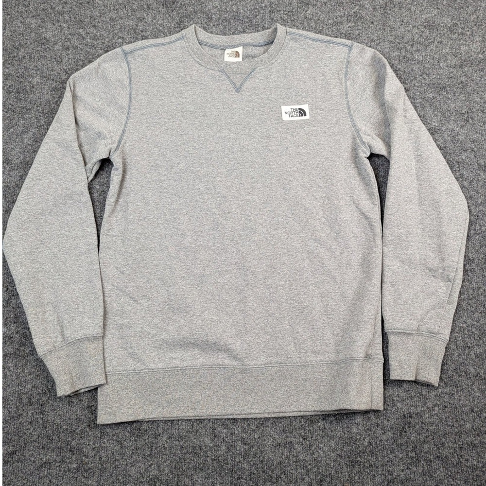 The North Face Mens Crewneck Sweatshirt Heather Gray Logo Fleece Small